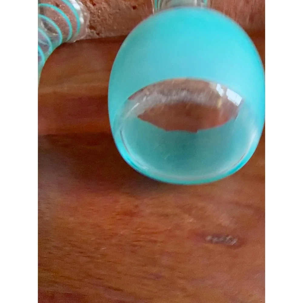 Vintage Midcentury Art Glass Vases – Aqua Spiral Swirl, Gold Scroll Accents